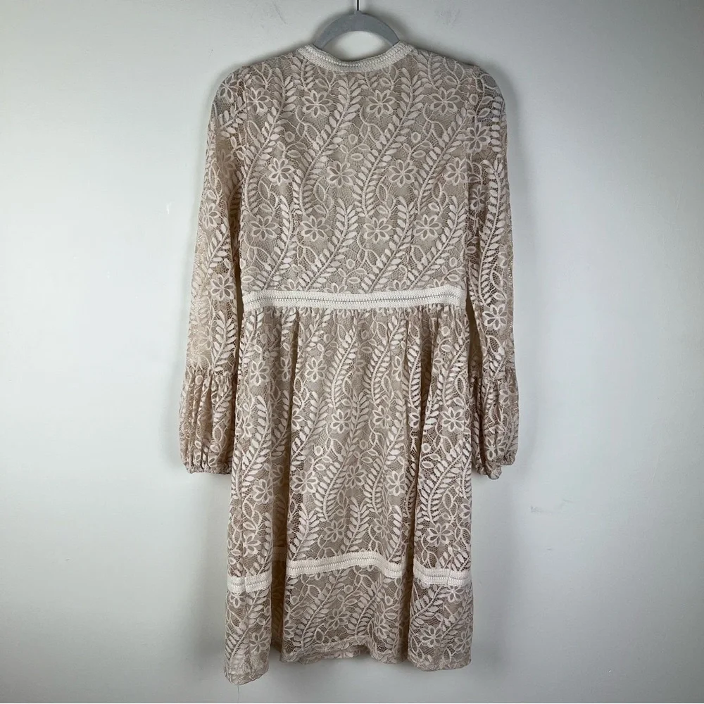 Mystree | Coquette Cottage Core Babydoll Lace Midi Dress In Cream | M - Picture 9 of 16